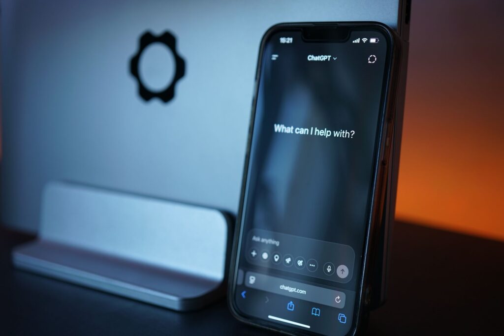 Close-up of a smartphone with AI chat interface showcasing advanced technology in a sleek design
