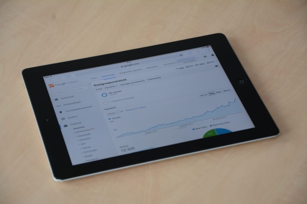 Web analytics dashboard showing charts and metrics