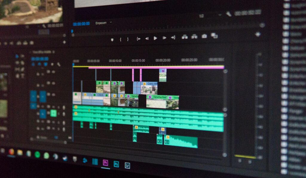 Video editing software timeline interface on computer screen