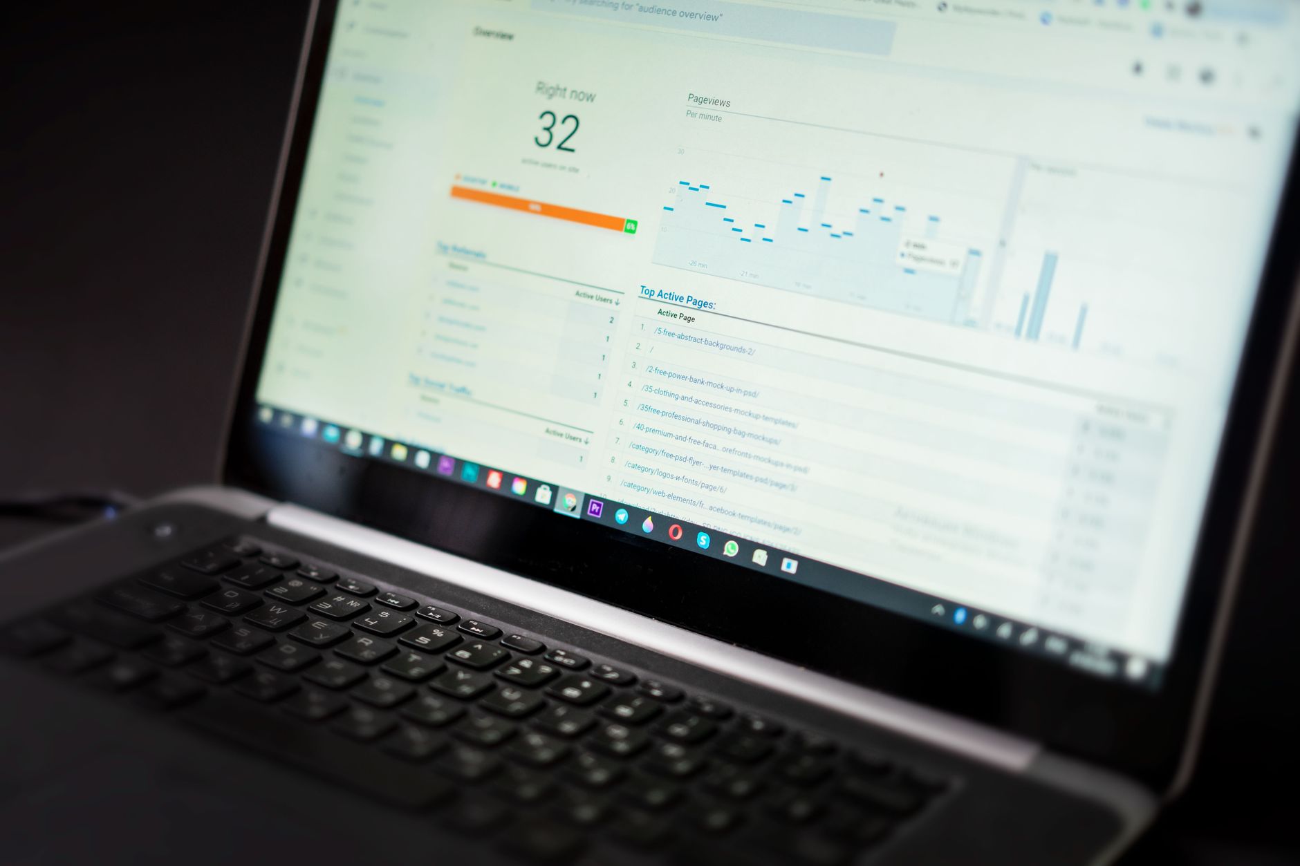 Analytics dashboard on laptop showing real-time application data - comparing AI app builder features